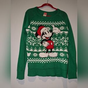 Disney Unisex Green and Red Mickey Mouse Christmas Sweater. Size XL EUC
